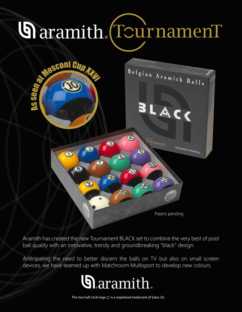 Ball Set Pool 57,2mm Aramith Tournament Black Duramith | Thissen